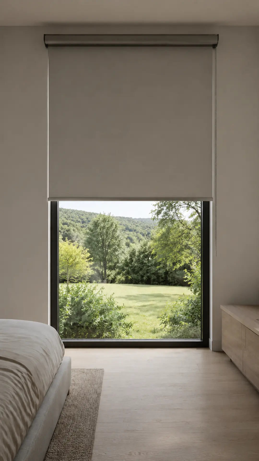 Cortina Roller Blackout cerrada al 50%
